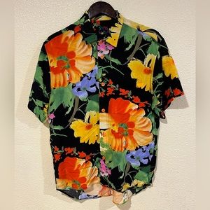 Jams World Flora Bright Flowers Front Pocket Blouse Unisex Sz M 80s 90s Retro